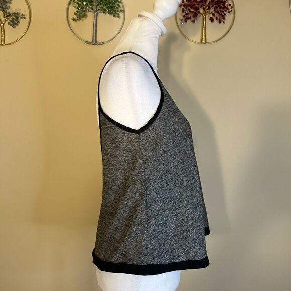 Tildon Ripple Textured Gray / Silver Semi Sheer Tank Top Black Trim Deep V XS - Picture 4 of 10